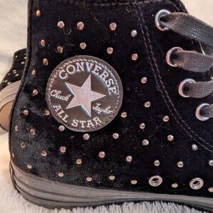 Converse All Star Chuck Taylor, black velvet and silver studded, size 9